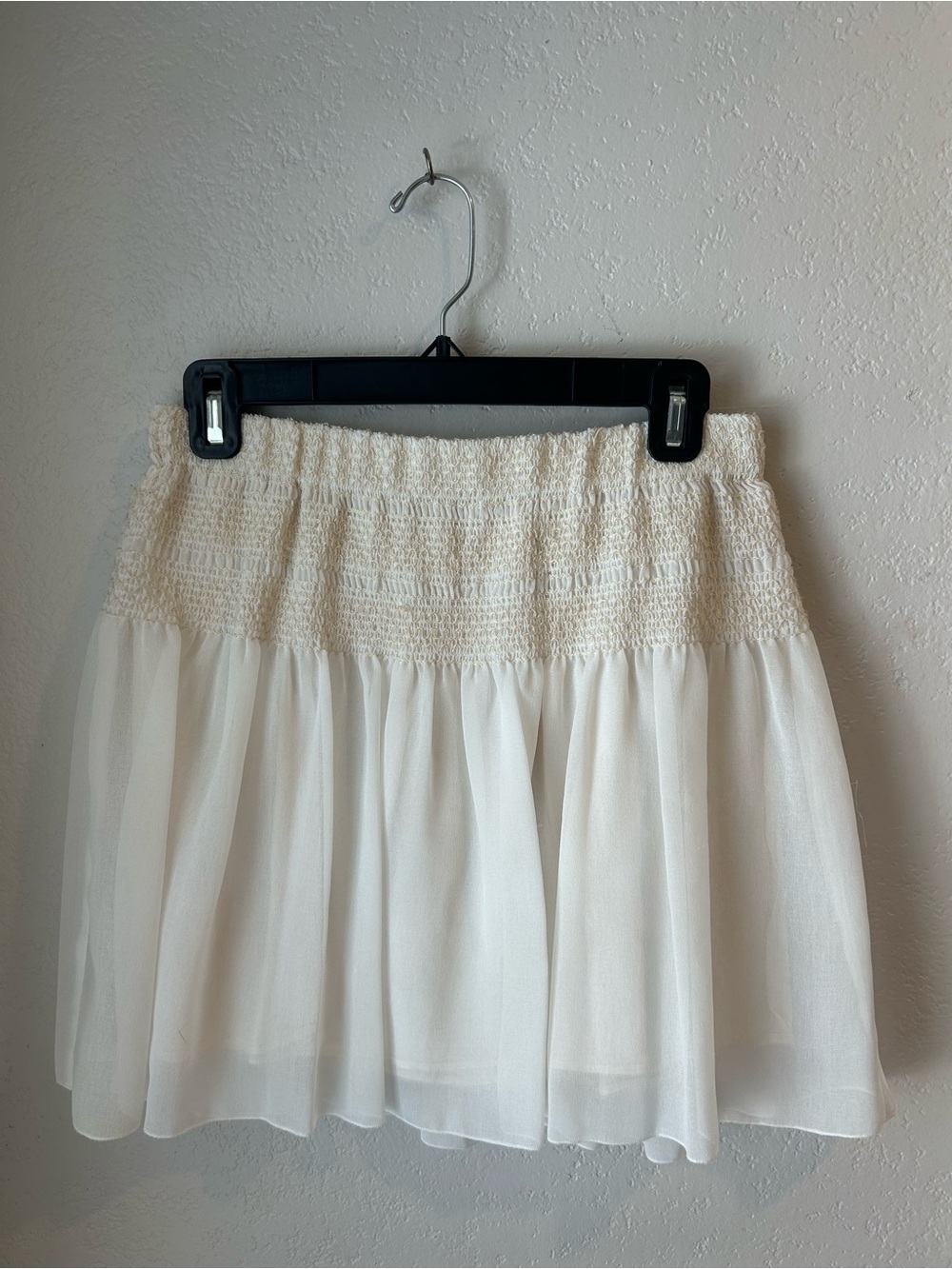 See By Chloe Cream Smocked Waist Chiffon Mini Skirt